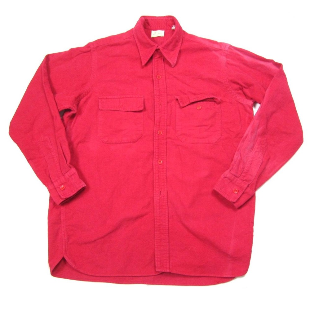Vintage 70s L.L. Bean Chamois Cloth Shirt Red Script Label Made in USA (M102)